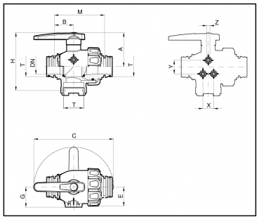 Arag Ball Valve 3-way series 455 T-fork-coupling