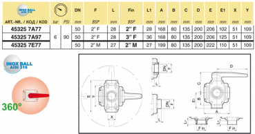 Arag 5-way Ball Valve series 453 - 6 bar / 90 PSI