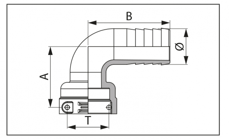 Dimensions Pull over spout with 90° hose connection