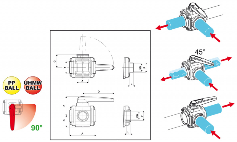 Arag Ball valve 3-way series 453 male thread - 10 bar | 150 PSI