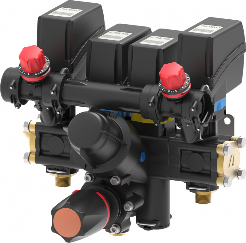 Compact pressure control valve with two sections and filter