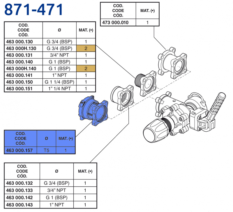Arag T5 connector Main valve 871 | 471