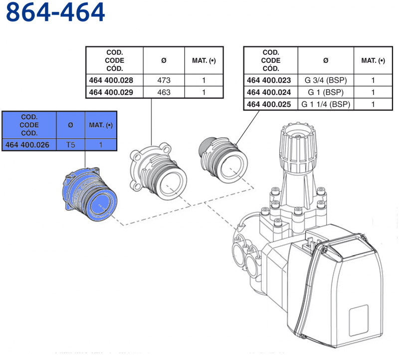 Arag T5 connector Main valve 864 | 464