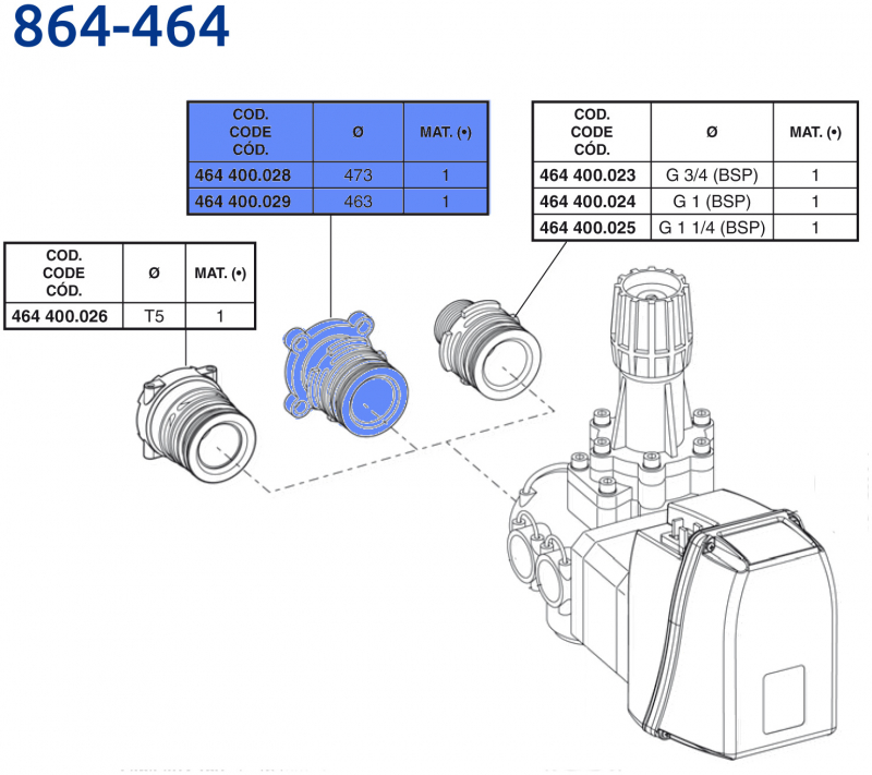 Arag Flange connector Main valve 864 | 464