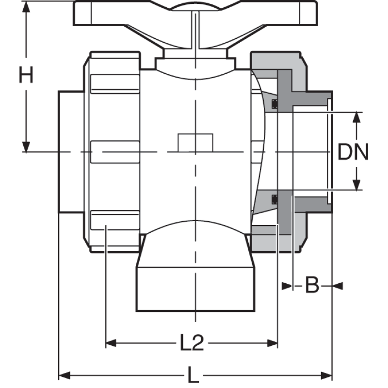 SAFI Kugelhahn 3-Wege Serie 2003 mit Gewinde – Schema