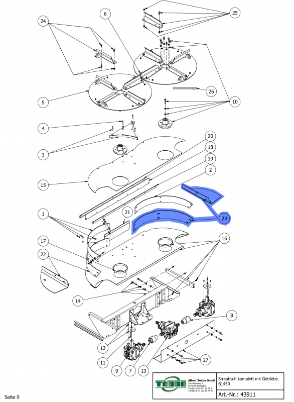 TEBBE half-round side part for spreader table right