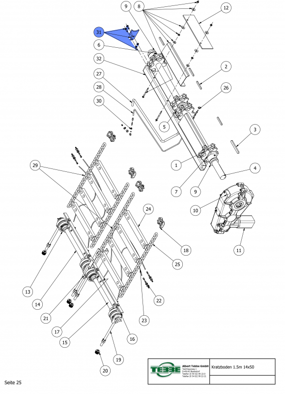 TEBBE scraper chain sprocket 14x50 for screwing on