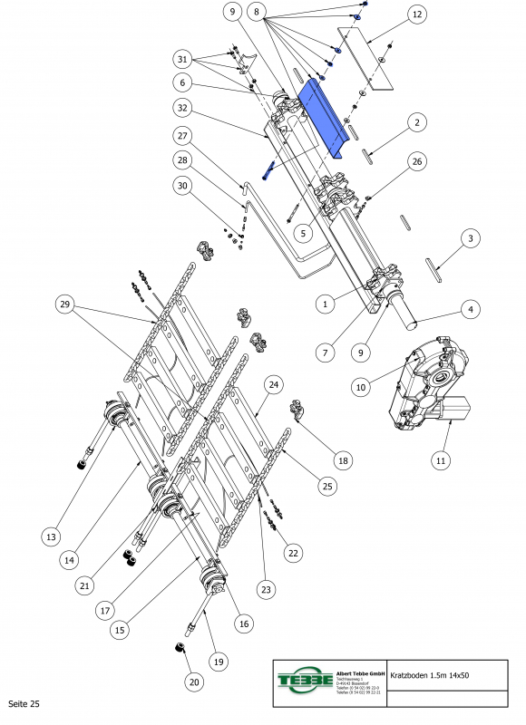 TEBBE Abdeckung für Kratzbodenwelle B1450/14x50