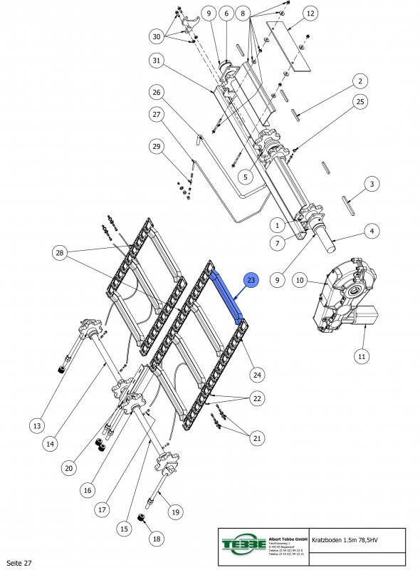 TEBBE roller floor strip with chain link on both sides