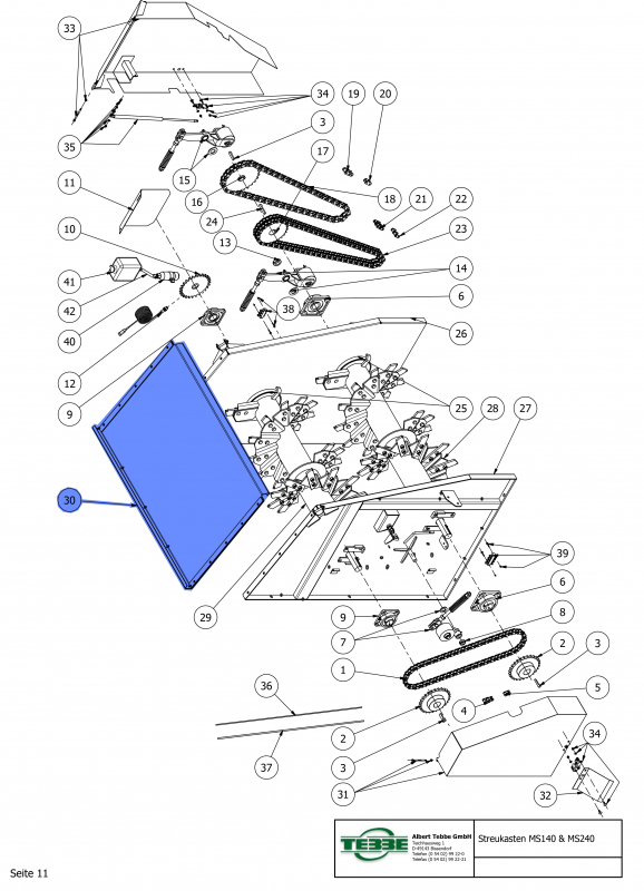 TEBBE upper part of roller box for inclined version type MS140