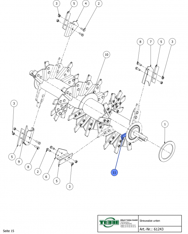 TEBBE scraper angle for spreading roller ring ∅178