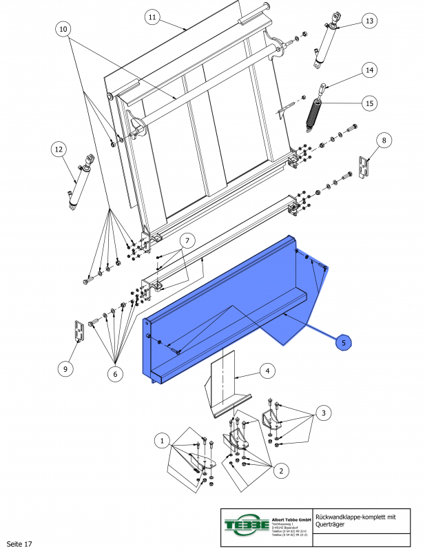 TEBBE rear wall flap lower part for MS140 right