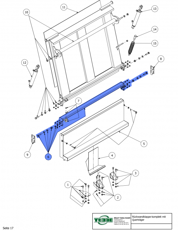 TEBBE cross-member for MS140 lower part of rear wall flap