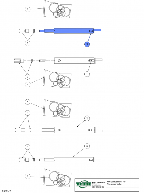 TEBBE Hydraulik-Zylinder 300 EW für Streuwerkhaube Rechts