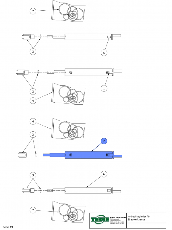 TEBBE hydraulic cylinder 300 DW for left-hand spreading unit hood