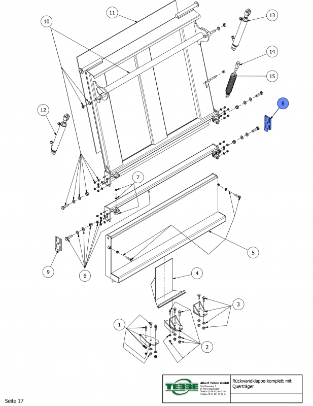 TEBBE bracket for lower part of rear wall flap right