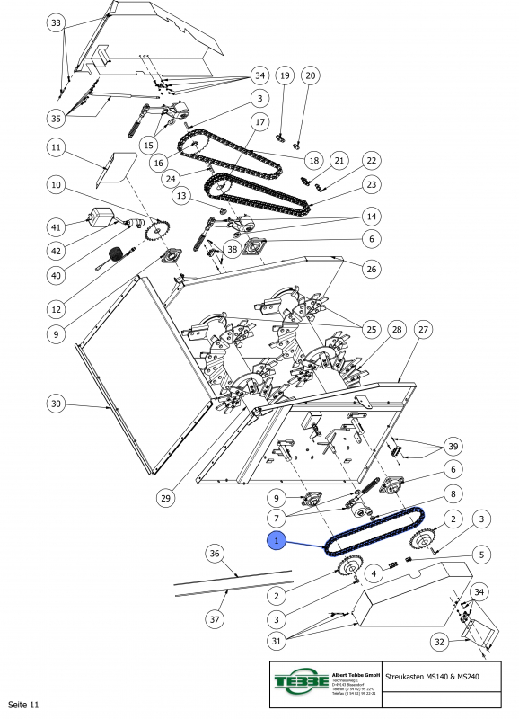 TEBBE roller chain 1” single 2300 complete left