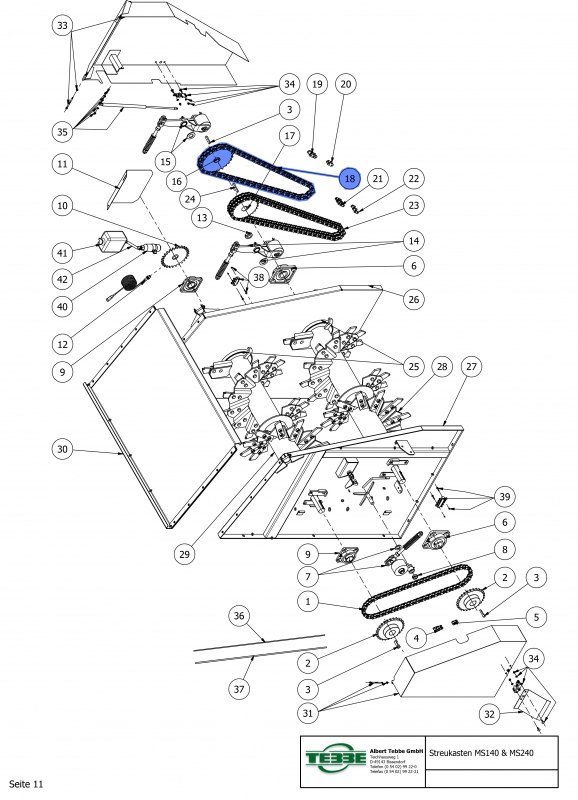 TEBBE Rollenkette 1¼" einfach, komplett rechts