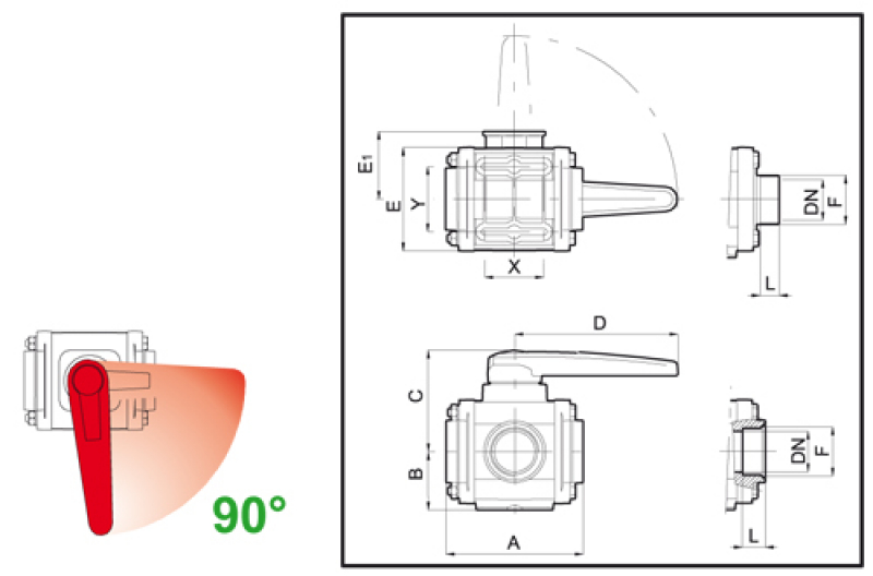 Arag Ball valve 3-way series 453 16 bar | 230 PSI