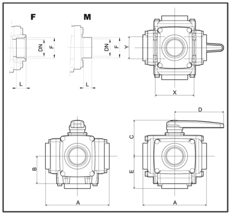 Arag 5-way Ball Valve series 453 - 3 bar / 40 PSI