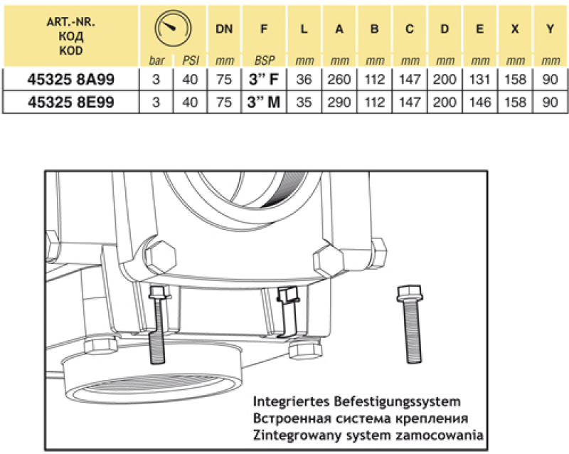 Arag 5-way Ball Valve series 453 - 3 bar / 40 PSI